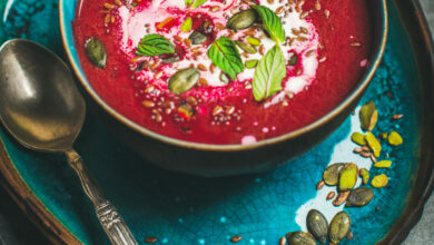 Spring,Detox,Beetroot,Soup,With,Mint,,Chia,,Flax,And,Pumpkin