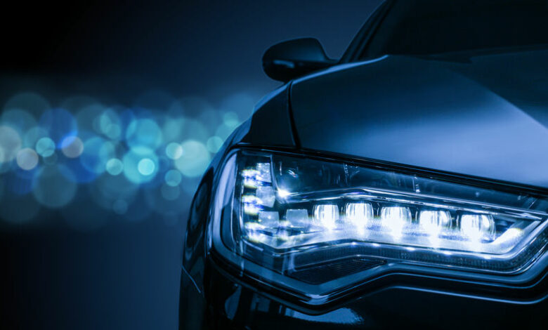 headlight of prestigious car close up