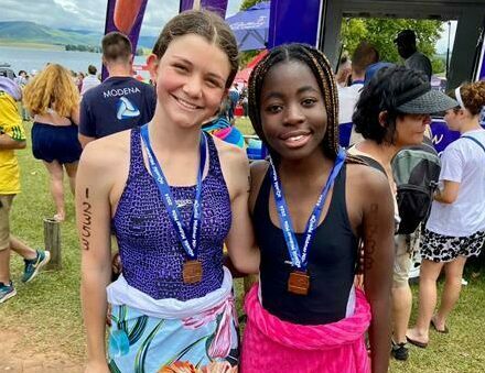 Stasi Rankin and Kayla Chandayengerwa after completing the Midmar Mile.