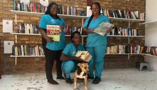 Hlengiwe Msimango, Pride Nhekede, Mirriro Tevera and Arya, a rescued dog from Said.