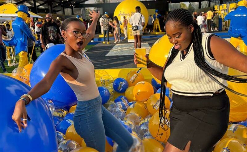 Loyiso Mkhazi and Pretty Shingange have fun in the balloon pool.