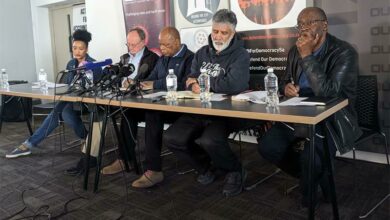 Some of the Joburg Crisis Alliance members at a press conference call for the immediate removal of Mayor Kabelo Gwamanda and his mayoral committee.