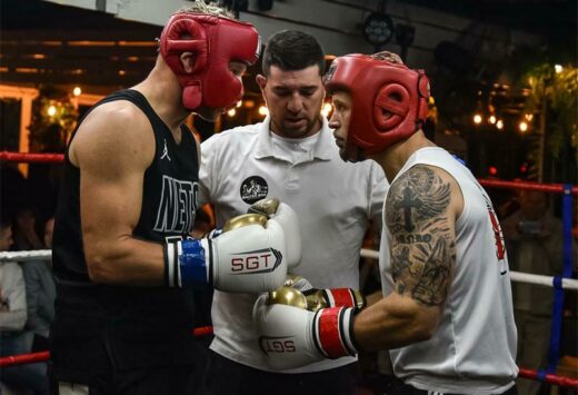 Jean Botes and Greig Walker prepare for the fight, at the WBE48 Master Action Boxing.