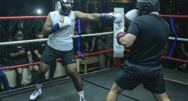 Louis Rossouw against Zunaid Khan during the WBE46 Master Action Boxing tournament.