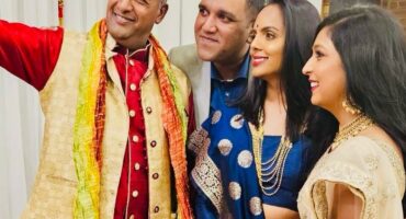 Ward 93 Councillor Vino Reddy, Lauren Naidoo, Ovashni Moodley, and Divakin Seshan Naidoo in their Diwali attire.