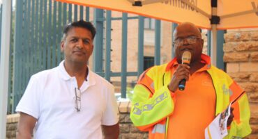 Ward 93 councillor Vinod Reddy alongside Bayanda Dyani across from Sunninghill Taxi Rank on November 6, 2025, as part of Operation Restore. Photo: Ditiro Masuku