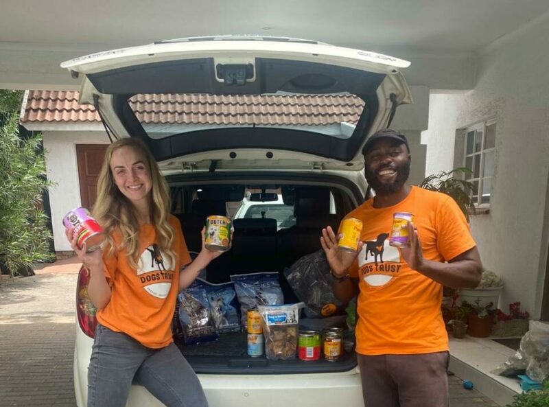 A trolley full of donated dog food brought smiles and wagging tails as the Senior Citizens Coffee Club delivered their annual Christmas collection to Dog’s Trust in Diepsloot.