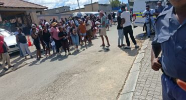 Diepsloot residents protesting outside the Diepsloot Police Station after a teenager died in a Diepsloot police-related shooting on March 29, 2026. Photo: Supplied