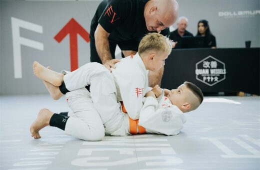 Kids reset mid-match during the Sunninghill Gi Open at QuanWessels Brazilian Jiu-Jitsu Academy on April 11, 2026. Photo: Supplied