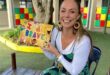 Kerry Chapman holding her book, I Am Brave, during one of her readings and workshops around Fourways Pre-schools. Photo: Supplied