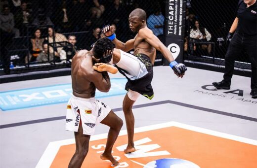 Tebatso Molele lands a headkick against Lecture Gumbi at EFC 134 at the EFC performance institute arena on June 4, 2026. Photo: Supplied