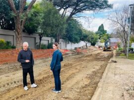 Ward 94 councillor David Foley and Charlene Marlin, Fourways Gardens Estate manager, on Chorisia Lane during its repairs in May 22, 2026. Photo: Ditiro Masuku