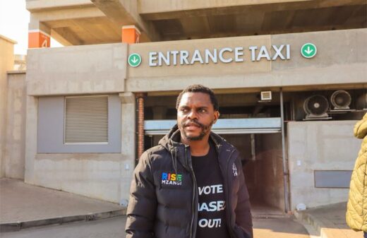 Rise Mzansi mayoral candidate Lukhona Mnguni at Fourways Mall taxi rank on June 10, 2026 Photo: Supplied