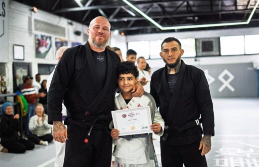 Norman Chef Wessels, Jordan Tommy, and Richie Quan after grading at QuanWessels Brazilian Jiu-jitsu Academy on June 22, 2026. Photo: Supplied