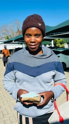 Coolness Mwanza after receiving a goody to mark Mandela Day on July 17, 2026. Photo: Ditiro Masuku