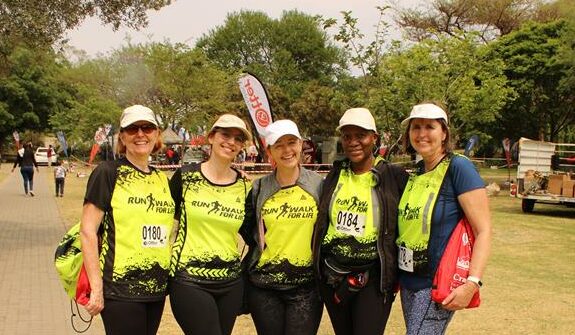 Brown Henek, Cris Blackstock, Tracey Hutcheson, Zanele Masuku, and Anne Dawres from the 2025 Lonehill 5km fun run/walk on September 27, 2026. Photo: Ayanda Ntshingila