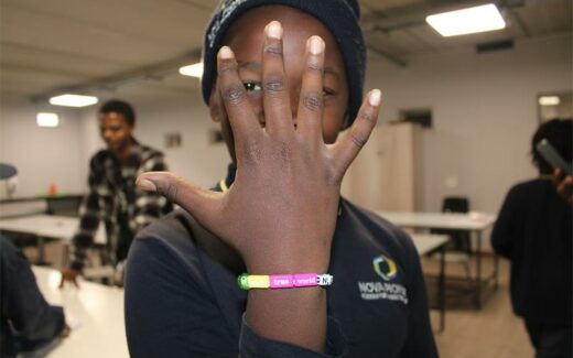 Grade 6 learner Phenyo Pesha showing off the bead that he made himself during the bead-making activity on July 10, 2026. Photo: Reitumetse Gugushe