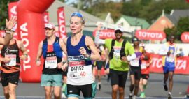 Debbie Ivins is running to the final line during the 2026 Marathon on June 14 2026. Photo: Supplied