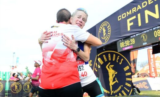 Debbie Ivins cries tears of joy at the finish line during the 2026 Marathon in June 14, 2026. Photo: Supplied