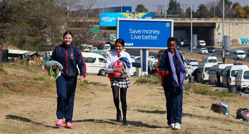 Dainfern College learners spread warmth and kindness to commuters and drivers at the Witkoppen Road taxi rank near Fourways Crossing on July 17, 2026. Photo: Supplied
