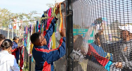 Dainfern College learners take part in the 67 Blankets for Nelson Mandela Day 'Secret Scarves Shhh' campaign at the Witkoppen Road taxi rank near Fourways Crossing on July 17, 2026. Photo: Supplied