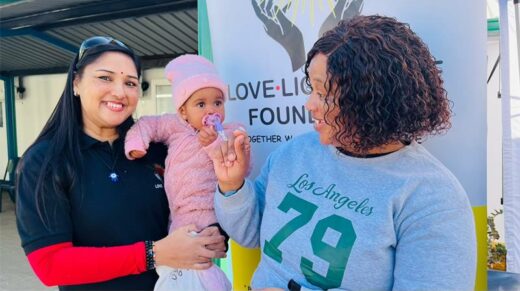 Michelle Chelliah Singh with Kelebogile and Maria Monkwe celebrate Mandela Day at the clinic on July 17, 2026. Photo: Ditiro Masuku
