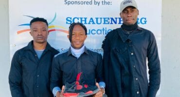 Siyabonga Dlamini, Stephen Maboka and Thelane Mashavela young entrepreneurs from MS shoes on July 3,2026. Photo: Reitumetse Gugushe
