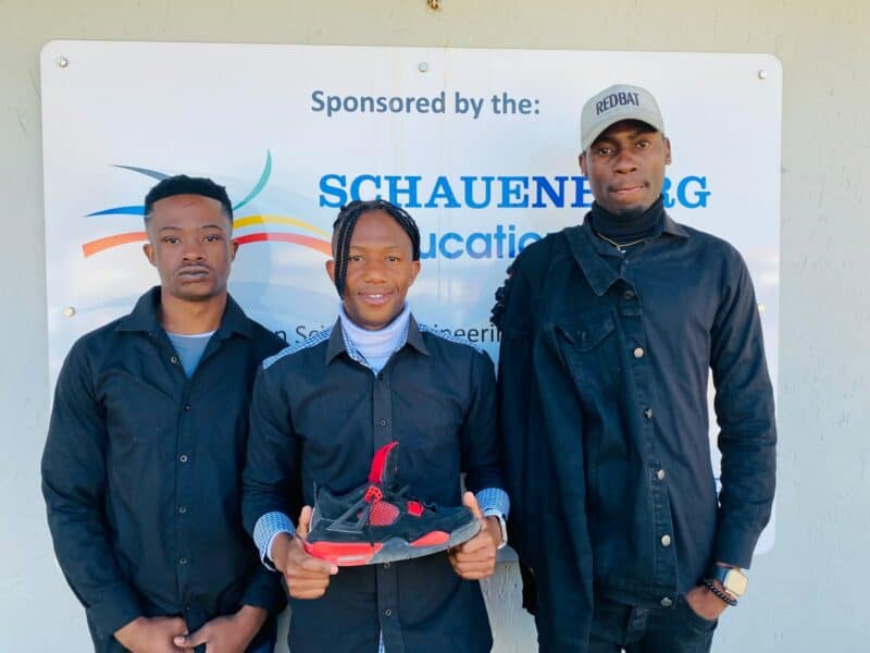 Siyabonga Dlamini, Stephen Maboka and Thelane Mashavela young entrepreneurs from MS shoes on July 3,2026. Photo: Reitumetse Gugushe