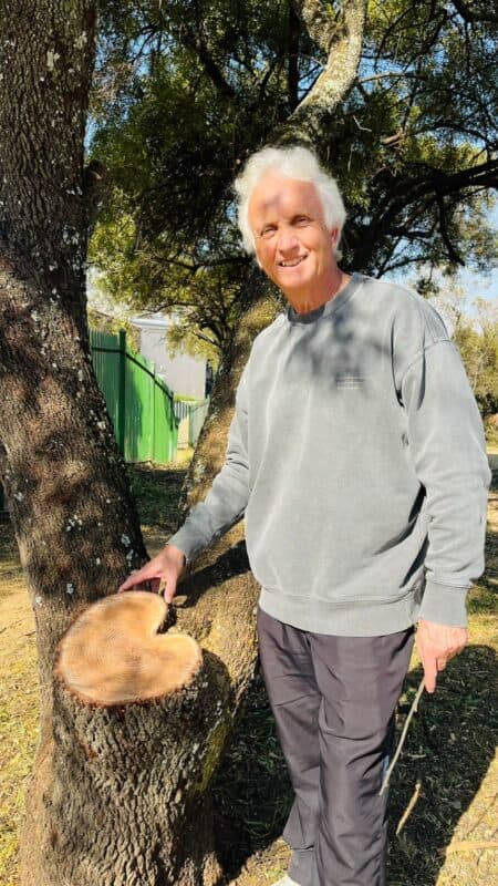 Ward 94 councillor David Foley visits Lonehill Park, where tree maintenance was under way on July 17, 2026. Photo: Ditiro Masuku