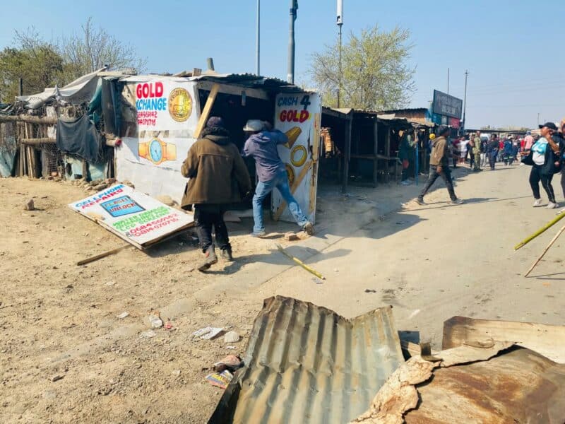 Several shops were burnt and demolished as tensions escalated during a community protest in Diepsloot.