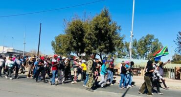 Diepsloot community members march to the police station to submit their memorandum on July 16, 2026. Photo: Reitumetse Gugushe