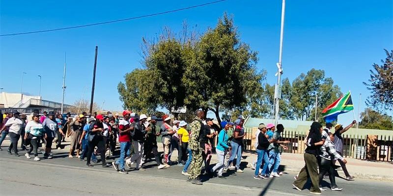 Diepsloot community members march to the police station to submit their memorandum on July 16, 2026. Photo: Reitumetse Gugushe