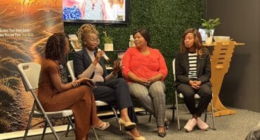 MC Thoriso Moeng, Dineo Tsoai, Zandile Sithole and Jessica Tshabalala during the launch of Gadifele Moeng’s Redeem Your Confidence. Photo: Ditiro Masuku