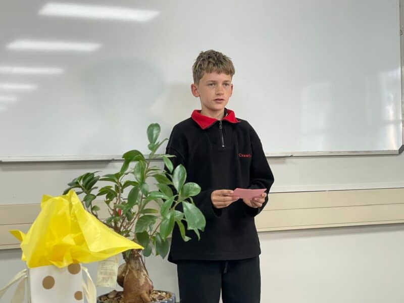 Matthew Haigh showcases his preparation and public-speaking skills while addressing the audience during the school’s public- speaking competition on August 20, 2026. Photo: Ayanda Ntshingila