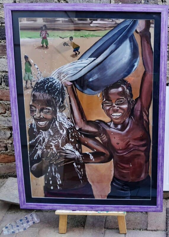 One of his works, Childhood Memories,reflecting the old days when kids played on August 21,2026. Photo: Reitumetse Gugushe