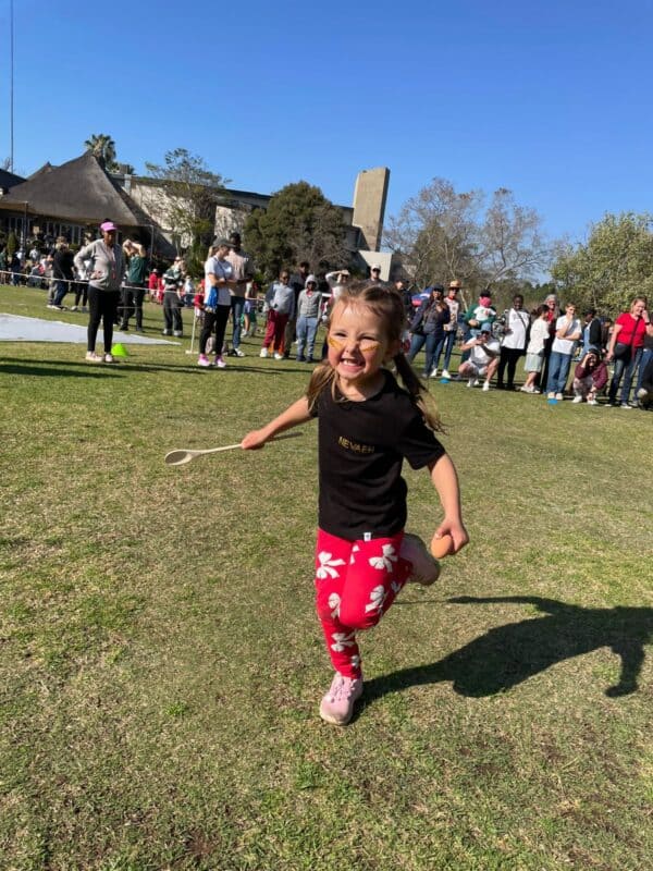 Nevaeh Havemann during the egg and spoon race the Little Steps annual Sports day at Kings College on August 29, 2026. Photo: Ayanda Ntshingila