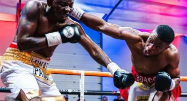 Denis Mwale takes a right hand from Simnikiwe Bongco at the Aquila boxing promotions event in Sandton on July 25, 2026. Photo: Supplied