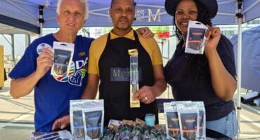Ward 94 councillor David Foley, Papi Maloane, and Anna Malatjie at Fourways Mall during the market and open day on September 26, 2026. Photo: Ditiro Masuku