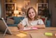 a girl writing on a notebook