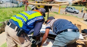 Description: JMPD officers remove Dumisa Phoko’s belongings during an operation in Sunninghill on October 13, 2026. Photo: Ayanda Ntshingila