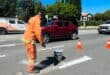 Kholofelo Maitisa paints fresh road markings outside Dainfern Square on October 22, 2026. Photo: Ditiro Masuku