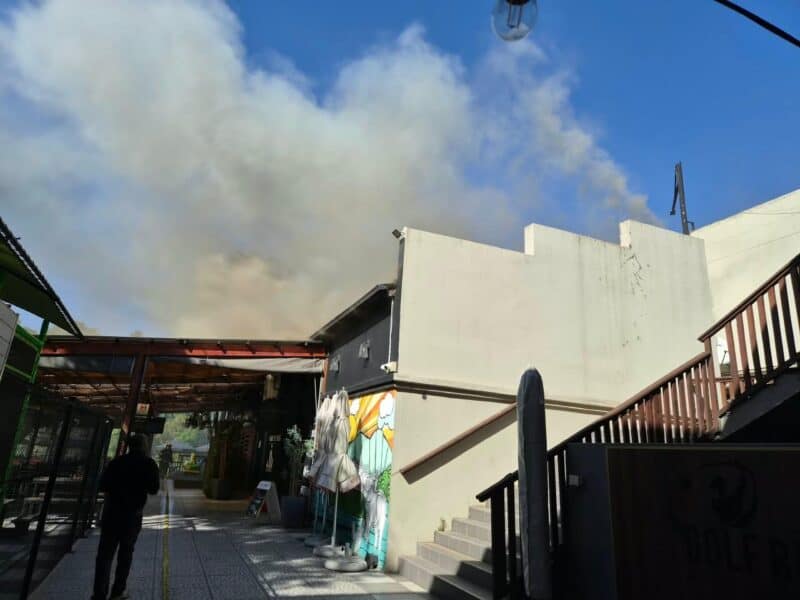 A view from the scene at Lonehill Shopping Centre following the morning fire. Photo Supplied