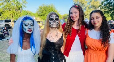 Jukskei Park residents Zama Khoza, Ashley Nicolas, Mia Delaney and Zahra Omar show off their costumes at the annual Jukskei Park Community Forum bonfire fundraiser at Robyn Park on October 24. Photo: Ayanda Ntshingila