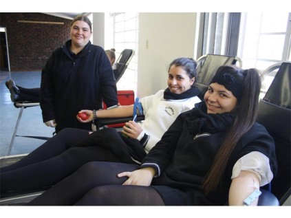 The drive received a good response from St Dominic’s Catholic School for Girls students on Wednesday, July 24. Lavinia Kalil (18) and Claudia Rabim are seen donating blood as part of their school’s blood drive initiative. With them is Jackie Steinberg (Phlebotomist).