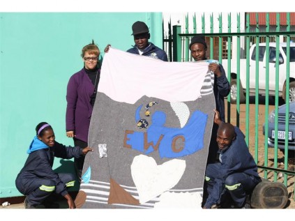 Dozens of young people from local schools visited Ithemba Victim Support Centre to render community service. They voluntarily provided a service through the community centre by decorating old blankets for charity. Seen with one of the blankets are students from EWC-Boksburg. They are (from left) Matilda Matlala, Angie Reiners, Themba Mamba, Mpho Dube and Mpho Mashigo.