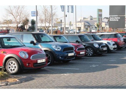 Mini Coopers lined up at Auto Alpina, Boksburg, ready for the Mandela Day Charity Drive.