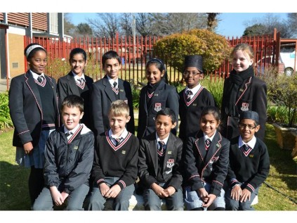 Grade five top learners. Back: Mpho Phasha, Tasleema Ismail, Anees Dawood,Yurishka Singh, Zia Adam and Grace Chlup. Front: Justin de Souza, Nathan Opperman, Mubeen Ghole, Mardiyya Karolia and Muhammed Ebrahim.