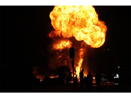 Factory fire explosion.