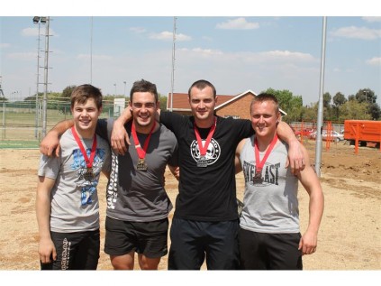 From left to right: Francois Meyer shared the bronze medal with Ashley Hills after both finished with 48 points on the day; winner Kotze, silver medalist Dwayne Russell and Ashley Hills.