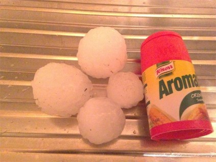 A photo by Boksburg resident, Samantha Howell Brink sent to the Advertiser after the hailstorm. She uses a spice container to illustrate the size of the hailstones.